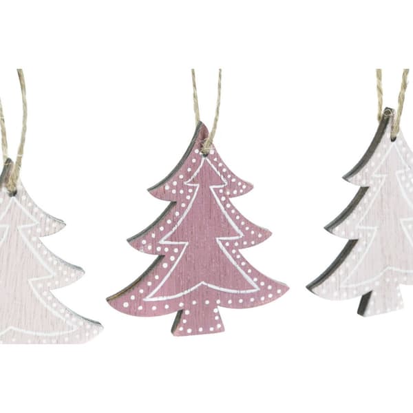 Hængende dekoration DKD Home Decor Pink Lyserød Træ 6,5 x 1 x 6,5 cm (9 Dele) (3 enheder)