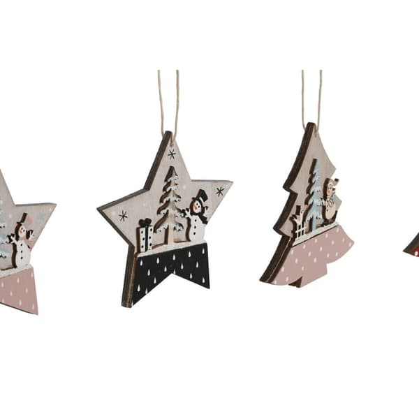 Hængende dekoration DKD Home Decor Rød Pink Træ 23 x 1,5 x 9 cm (6 Dele) (4 enheder)