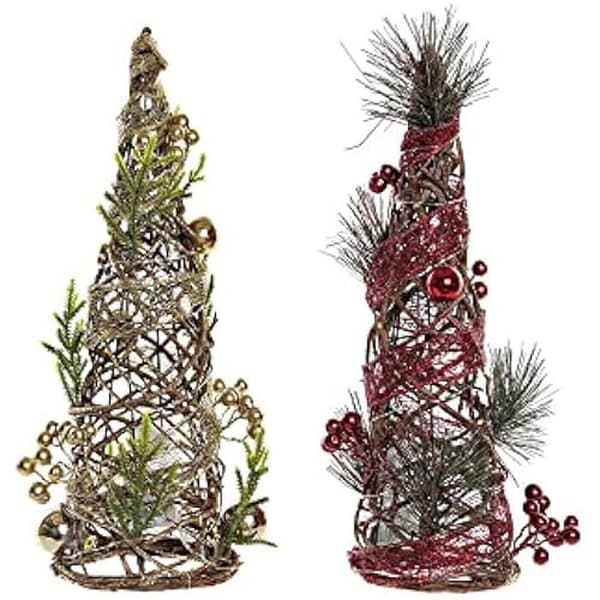 Julgran - DKD Home Decor - Set om 2 - Rattan - 16 x 16 x 41 cm - Flerfärgad