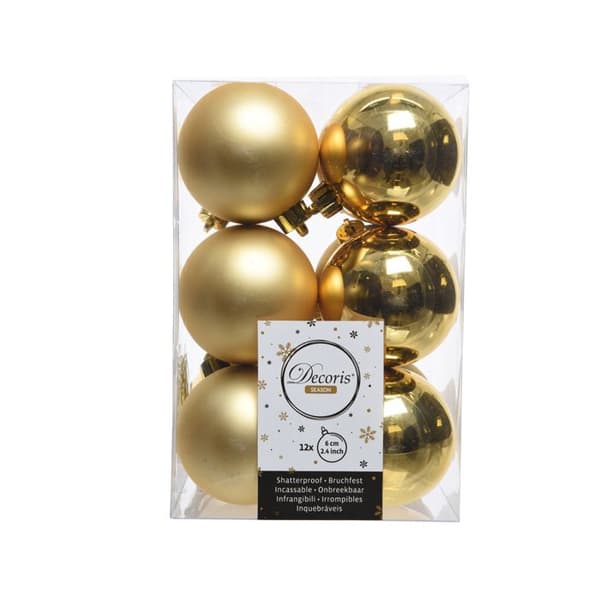 Julgranskulor - Alpint - Set om 12 - Plast - 6 cm - Guldfärg