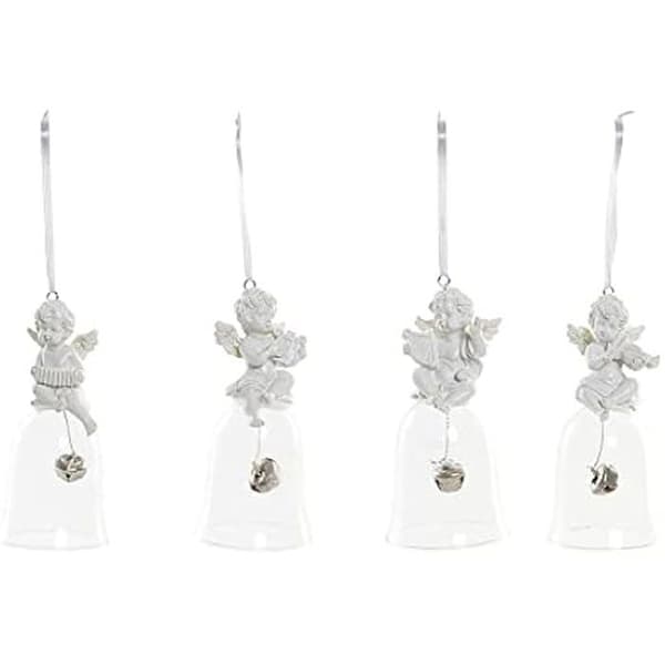 Juldekoration - DKD Home Decor - Set med 4 änglar i resin och glas - 5 x 5 x 10,5 cm - Flerfärgad