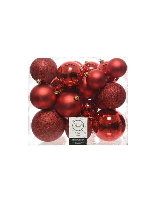 Julkulor - Decoris - 26 stycken - Röd - Ø8 cm - Festlig dekoration