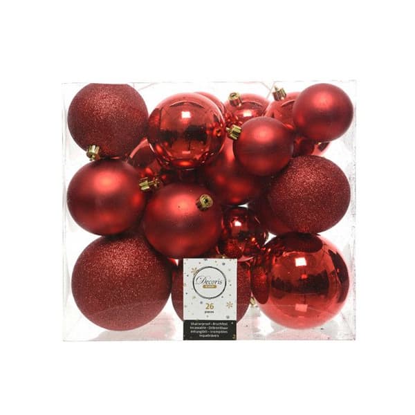 Julkulor - Decoris - 26 stycken - Röd - Ø8 cm - Festlig dekoration