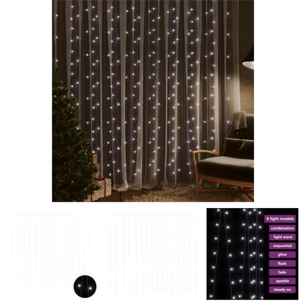 The Living Store LED-valonauhaverho keijuvalot 3x3 m 300 LEDiä kylmä valkoinen -  Jouluvalaistus