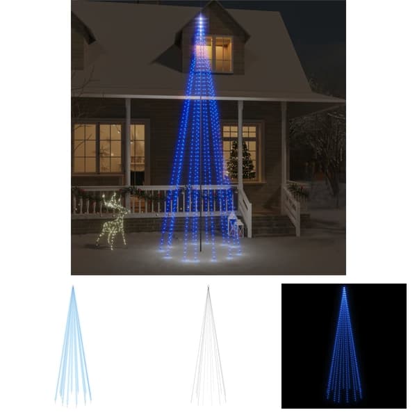 The Living Store juletræ til flagstang 732 LED'er 500 cm blåt lys -  Julebelysning