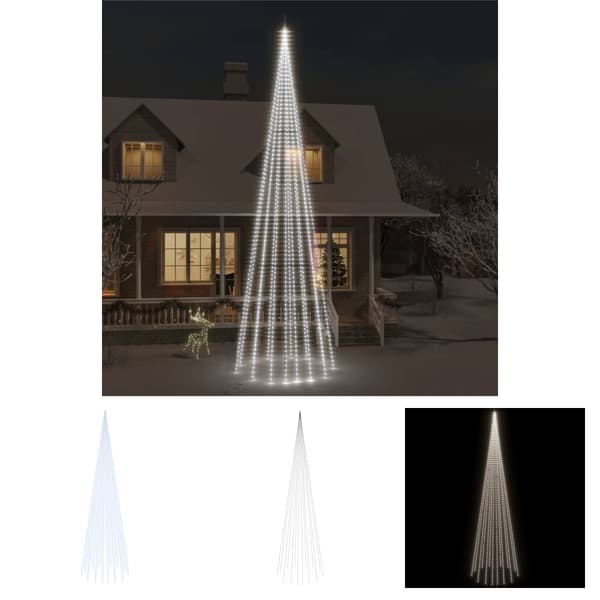 The Living Store juletræ til flagstang 1134 LED'er 800 cm koldt hvidt lys -  Julebelysning