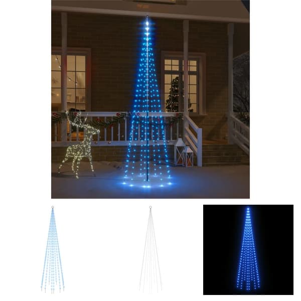 The Living Store Joulukuusi lipputankoon 310 sinistä LED-valoa 300 cm -  Jouluvalaistus