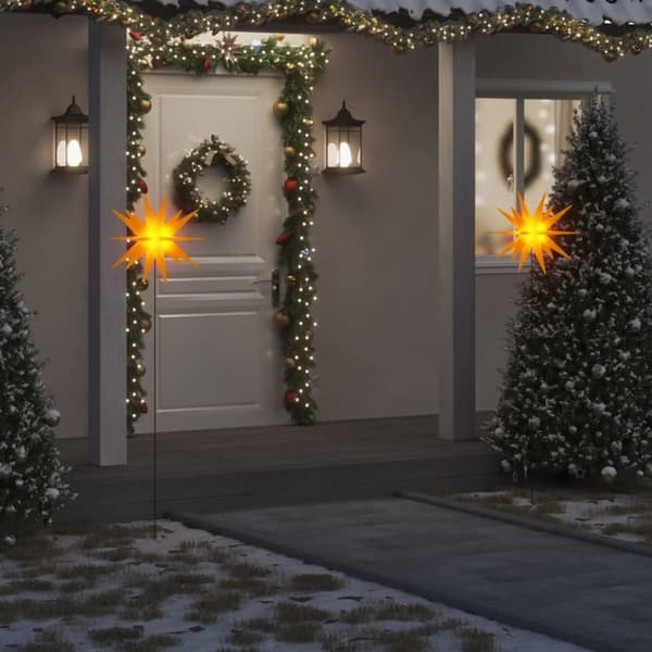 The Living Store juledekoration med LED-lys og jordspyd 3 stk. 57 cm foldbar gul - Julebelysning