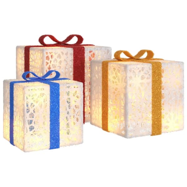 The Living Store Valaistut joululahjat 3 kpl 64 lämpimän valkoista LED-valoa - Jouluvalaistus