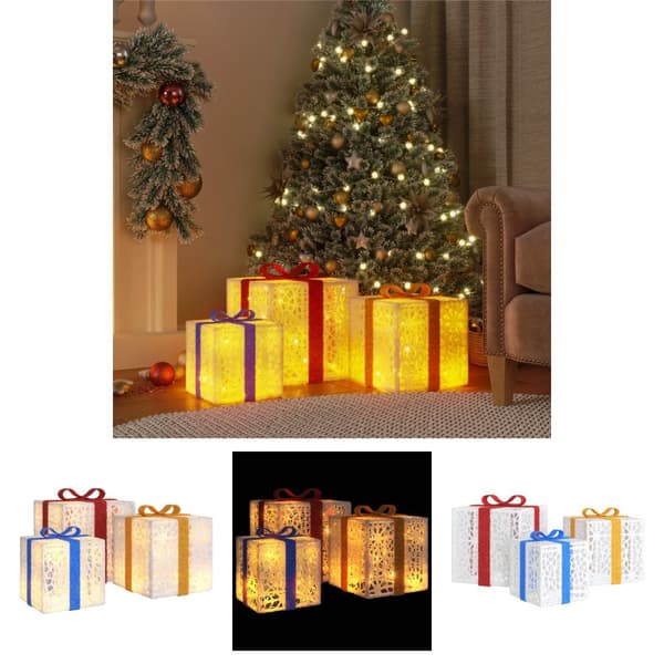 The Living Store Valaistut joululahjat 3 kpl 64 lämpimän valkoista LED-valoa - Jouluvalaistus