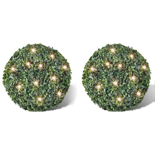 Jouluvalaistus - Keinolehtinen Puksipuu Pallo 35 cm 2:lla Aurinkovoima LED narulla