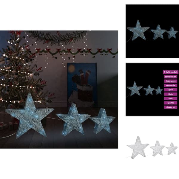 Julebelysning - Living dekorative julestjerner 3 stk. LED-lys udendørs indendørs sølv