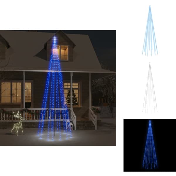 Julbelysning - Living Julgran på flaggstång blå 732 LEDs 500 cm