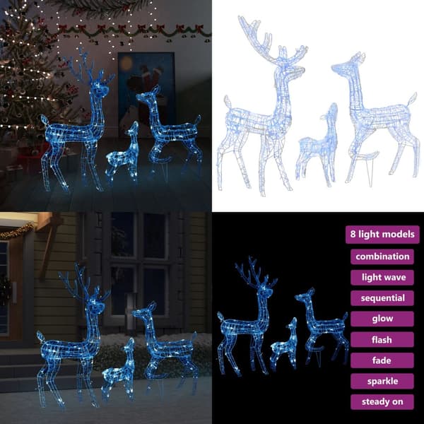 Juledekoration rensdyrfamilie 300 LED'er akryl blå - Julerensdyr - Rensdyr - Home & Living