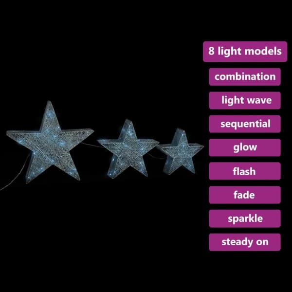 Joulukoristetähdet 3 kpl hopeaverkko LED sisälle ja ulos - Joulukoristetähti - Joulukoristetähdet - Home & Living