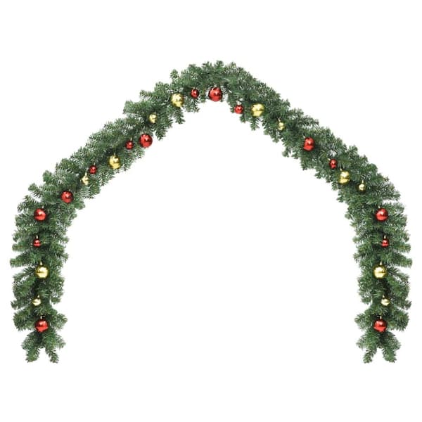 Julkrans dekorerad med julkulor och LED-lampor 5 m