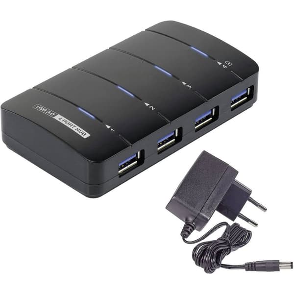Renkforce 4 Port USB-Hub 3.0 med status-LED Svart