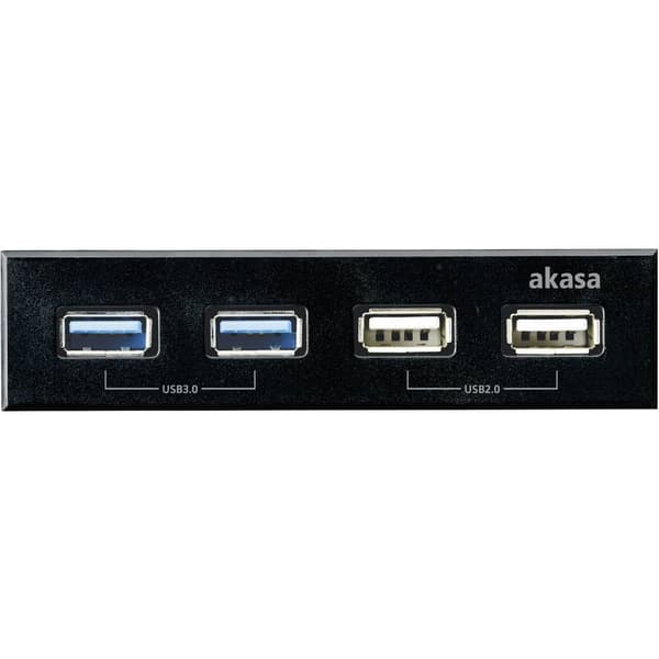 Akasa 4 Port Frontpanel-hub USB2/3.0 Svart