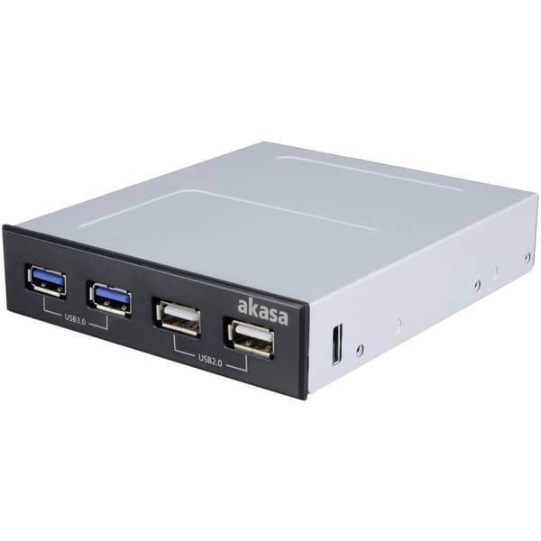 Akasa 4 Port Frontpanel-hub USB2/3.0 Svart