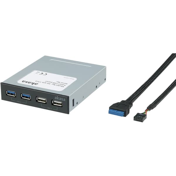Akasa 4 Port Frontpanel-hub USB2/3.0 Svart