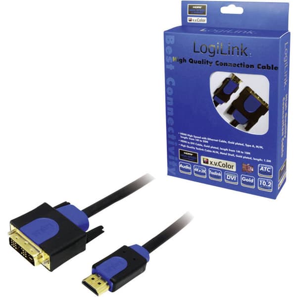 LogiLink DVI / HDMI Adapterkabel DVI-D 18+1-polig Kontakt, HDMI-A-kontakt 2.00 m Svart CHB3102 guldpläterad kontakt, sk