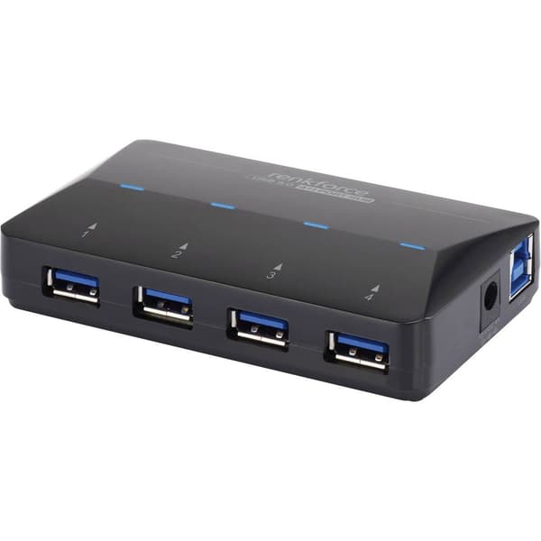 Renkforce 4+1 Port USB-Hub 3.0 med snabb-laddning, med status-LED Svart