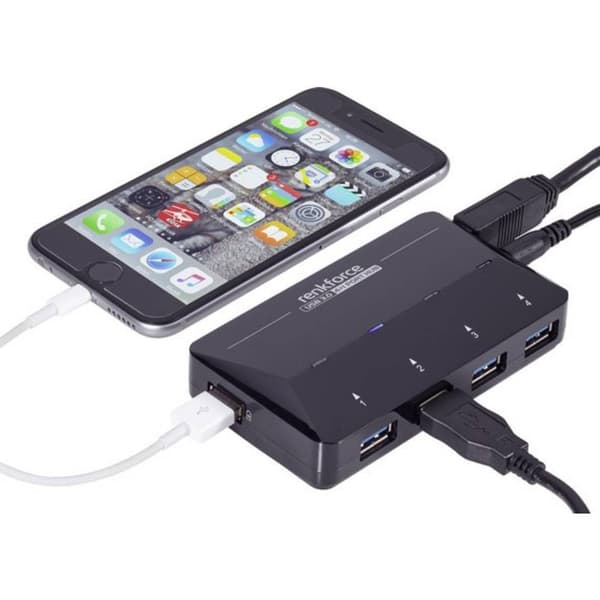 Renkforce 4+1 Port USB-Hub 3.0 med snabb-laddning, med status-LED Svart
