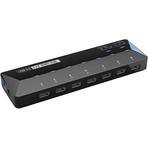Renkforce 7+2 Port USB-Hub 3.0 med snabb-laddning, med status-LED Svart