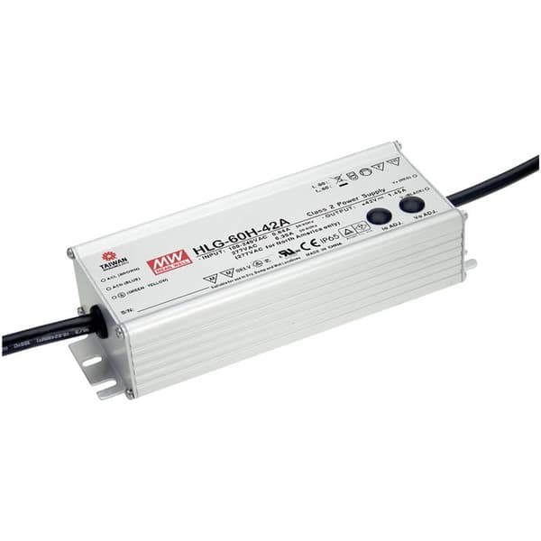 MW Mean Well HLG-60H-24A LED driver, LED transformator Konstantspänning, Konstantström 60 W 2.5 A 24 V/DC PFC-krets, Öv