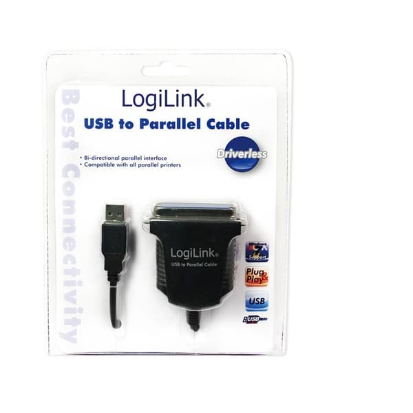 LogiLink USB 1.1, Parallel Anslutningskabel [1x Centronics hona - 1x USB 1.1 A hane] 1.70 m Svart