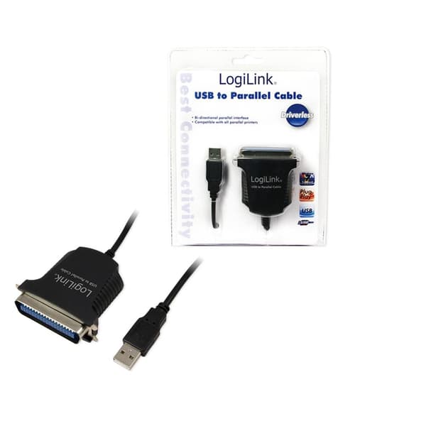 LogiLink USB 1.1, Parallel Anslutningskabel [1x Centronics hona - 1x USB 1.1 A hane] 1.70 m Svart