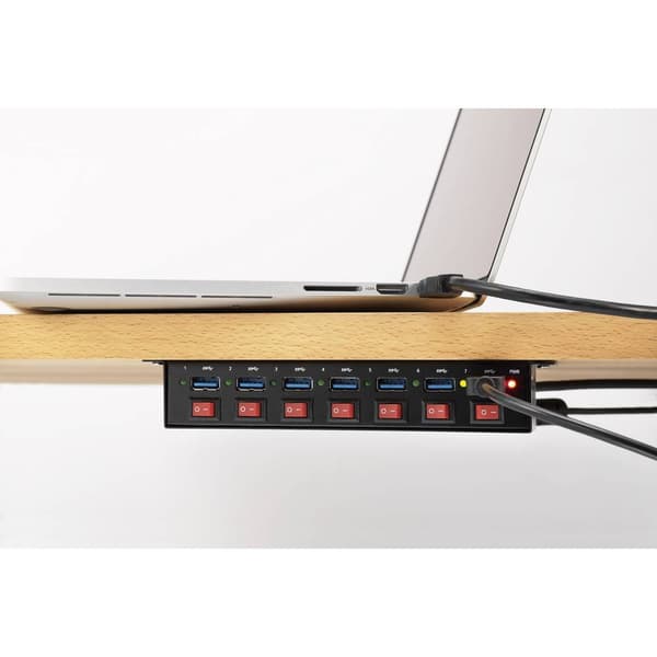 Renkforce RF-3269622 7 Port USB-Hub 3.0 Metallhölje, individuellt omkopplingsbara, väggfäste Svart