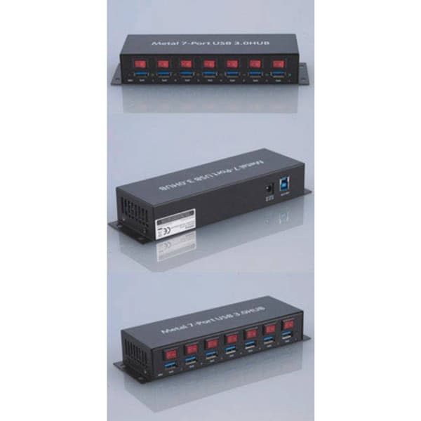 Renkforce RF-3269622 7 Port USB-Hub 3.0 Metallhölje, individuellt omkopplingsbara, väggfäste Svart
