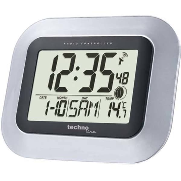 Techno Line WS 8005 DCF Väggklocka 228 mm x 180 mm x 28 mm Silver, Svart