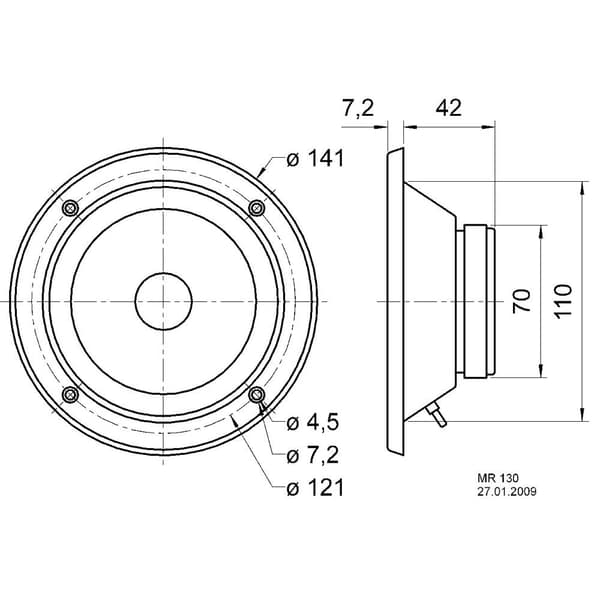 Visaton MR 130 - 8 Ohm 5 tum 7 cm Högtalarelement 80 W 8 Ω