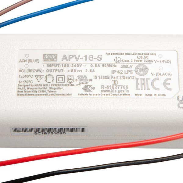 Mean Well APV-16-5 LED transformator Konstantspänning 13 W 0 - 2.6 A 5 V/DC inte dimbar, Överbelastningsskydd 1 st