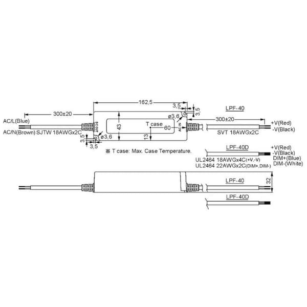 MW Mean Well LPF-40D-42 LED driver, LED transformator Konstantspänning, Konstantström 40 W 0.96 A 25.2 - 42 V/DC dimbar
