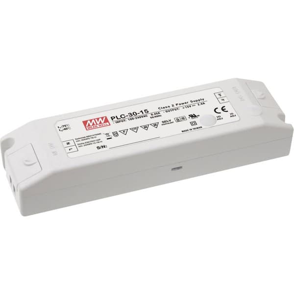 MW Mean Well PLC-30-24 LED driver, LED transformator Konstantspänning, Konstantström 30 W 0 - 1.25 A 24 V/DC inte dimba