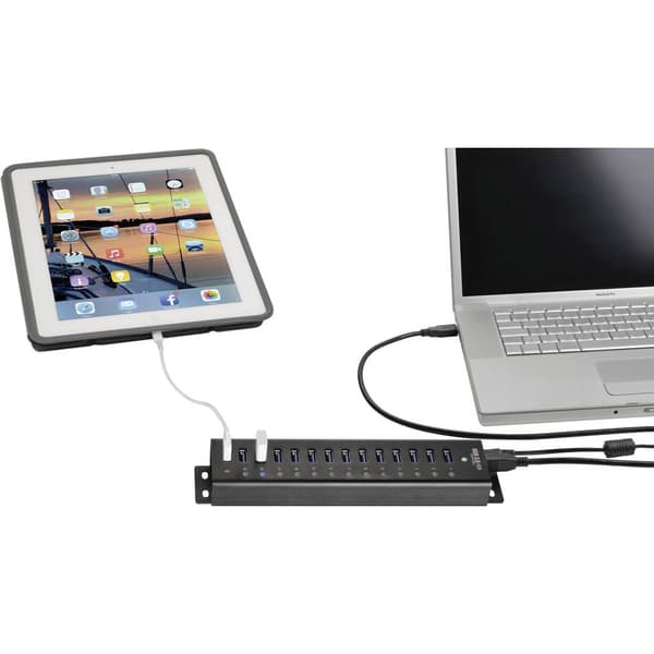 Renkforce RF-3897144 13 Port USB-Hub 3.0 Aluminiumhölje, väggfäste, med snabb-laddning