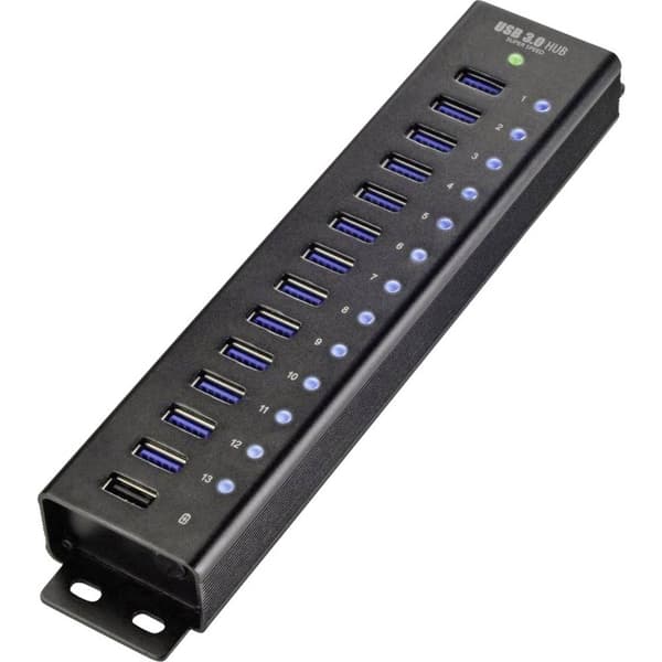 Renkforce RF-3897144 13 Port USB-Hub 3.0 Aluminiumhölje, väggfäste, med snabb-laddning