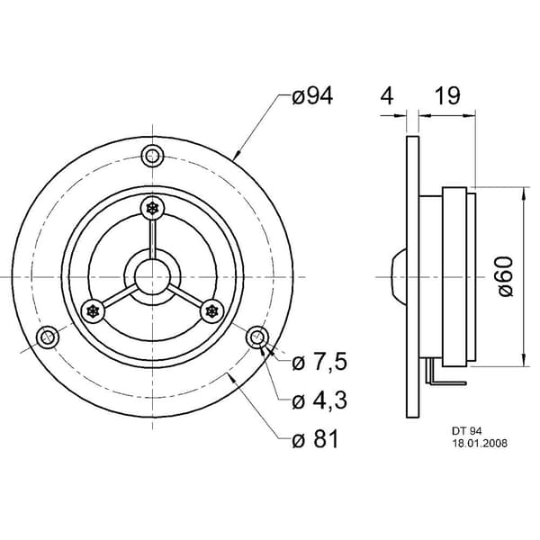 Visaton DT 94 - 8 Ohm Diskanthögtalare kupol 70 W 8 Ω