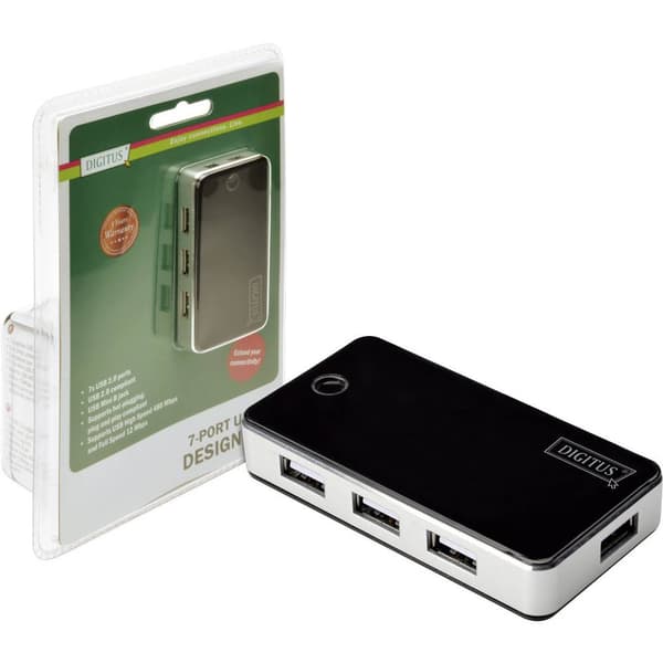 Digitus DA-70222 7 Port USB 2.0-Hub Svart, Silver
