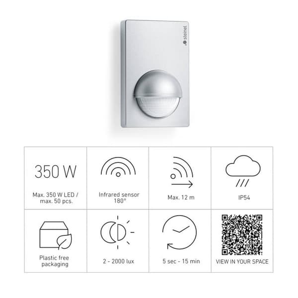Steinel 603618 PIR-rörelsedetektor Vägg Relä Silver IP54