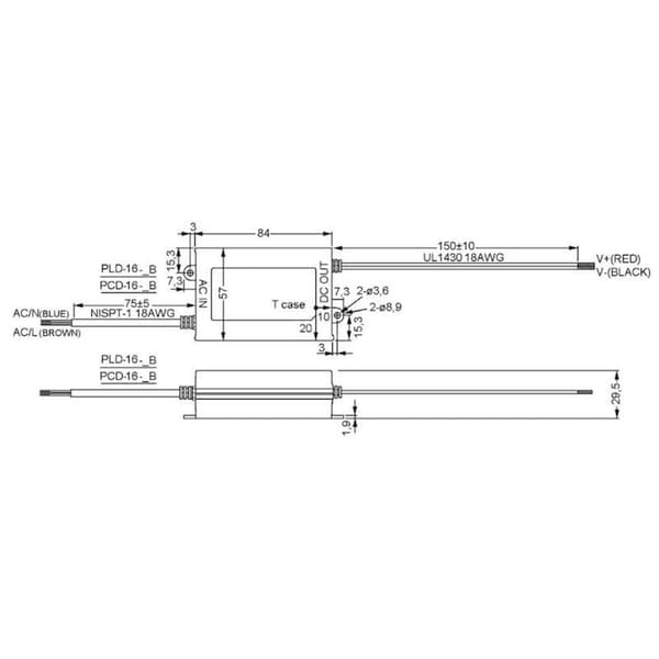 MW Mean Well PCD-16-350B LED driver Konstantström 16 W 0.35 A 24 - 48 V/DC dimbar, PFC-krets, Överbelastningsskydd, Mon