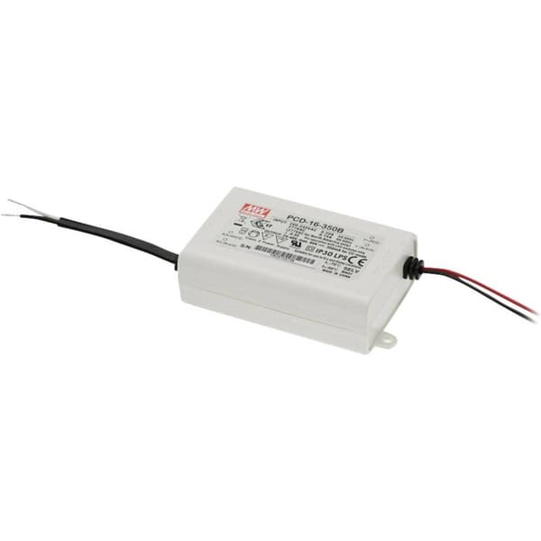MW Mean Well PCD-16-350B LED driver Konstantström 16 W 0.35 A 24 - 48 V/DC dimbar, PFC-krets, Överbelastningsskydd, Mon