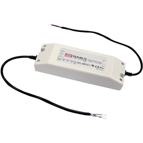 MW Mean Well PLN-60-12 LED driver, LED transformator Konstantspänning, Konstantström 60 W 0 - 5 A 8.4 - 12 V/DC PFC-kre