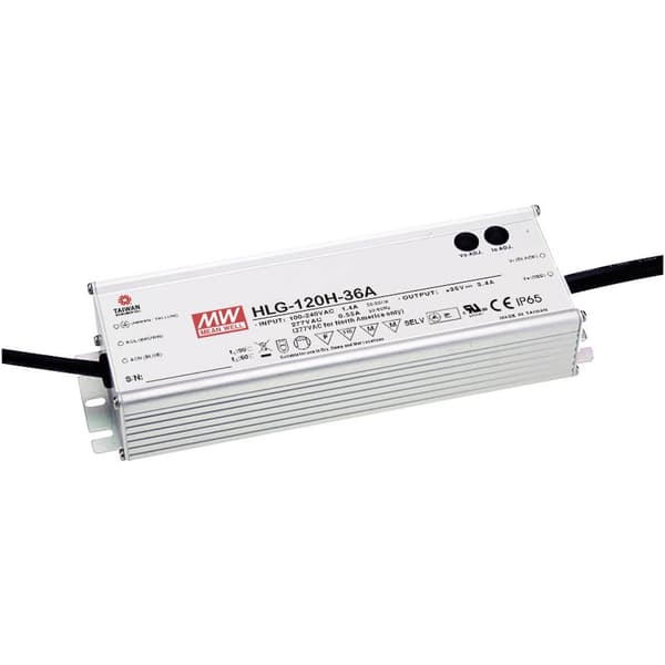 MW Mean Well HLG-120H-24A LED driver, LED transformator Konstantspänning, Konstantström 120 W 5 A 24 V/DC PFC-krets, Öv