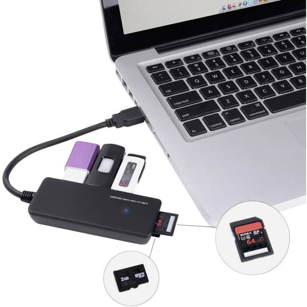 Renkforce 3 Port USB-Hub 3.0 SD-kortläsare Svart