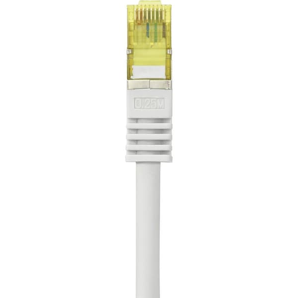 Renkforce RF-4149858 RJ45 Nätverkkabel, Patchkabel CAT 6a (råkabel CAT 7) S/FTP 0.25 m Grå med låsskydd, Flamskyddsmede