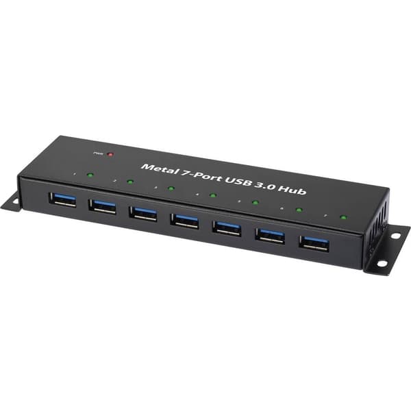 Renkforce RF-3955359 7 Port USB-Hub 3.0 väggfäste, Metallhölje Svart